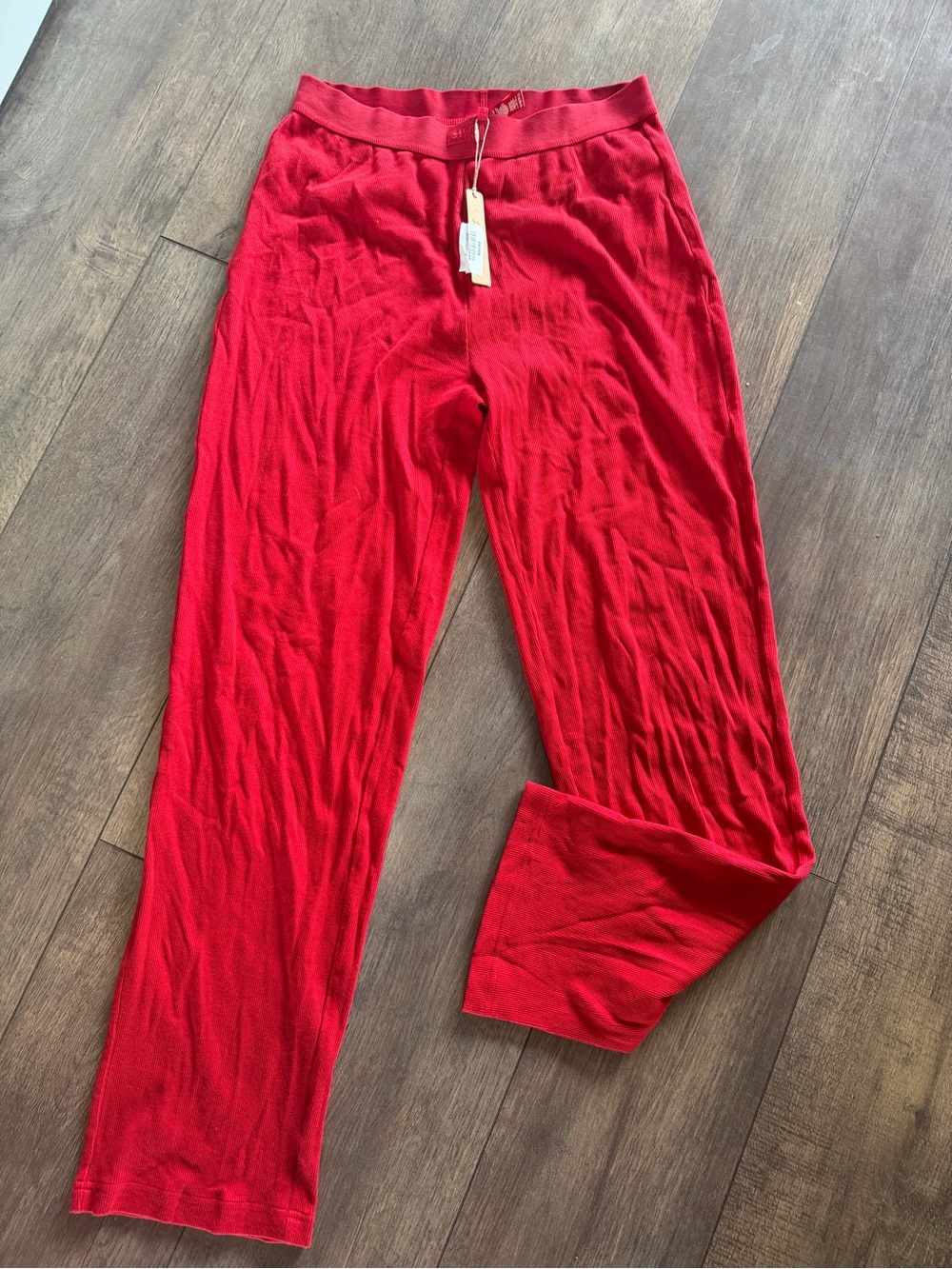 SKIMS Vibrant Red Ribbed Straight-Leg Lounge Pants